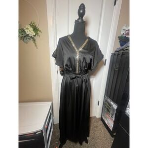 JJ's House Black Embellished V Neck Kaftan Maxi Dress Belted Size M. NWT